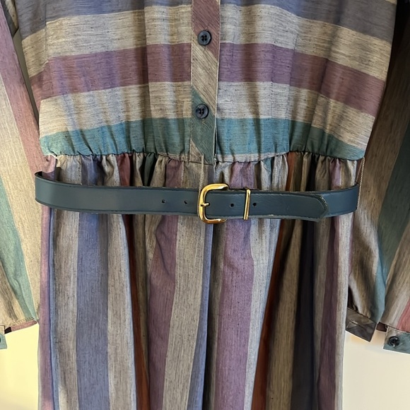 Vintage K.C. Petites Belted Collared Dress Size 8 Multi-Striped Long Sleeve - Picture 4 of 10